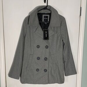 Me Jane Gray Double Breasted Poly Wool Blend Minimalist Peacoat Size XL